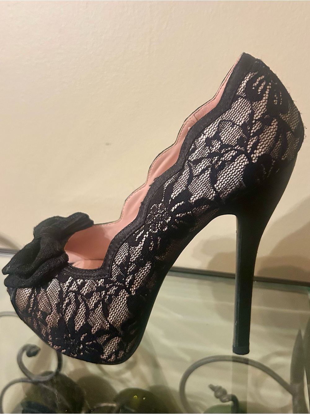 Black Lace Peep-Toe High Heel